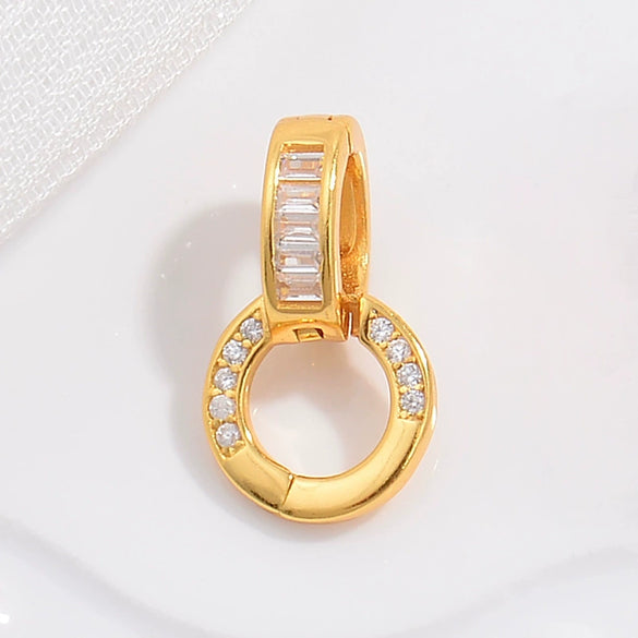 Necklace S925 Sterling Silver Round Zirconia Double Ring Pendant Buckle