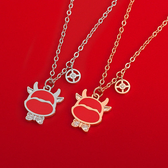 Necklace S925 Sterling Silver Zodiac Bull Pendant Electroplating Cross Chain Creative Accessories