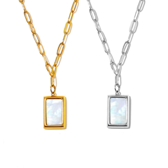 Necklace Sea Shells Square Pendant Titanium Steel 18K Gold Plated Geometric Allmatch Women's Jewelry