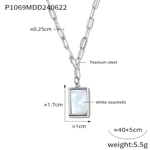 Necklace Sea Shells Square Pendant Titanium Steel 18K Gold Plated Geometric Allmatch Women's Jewelry