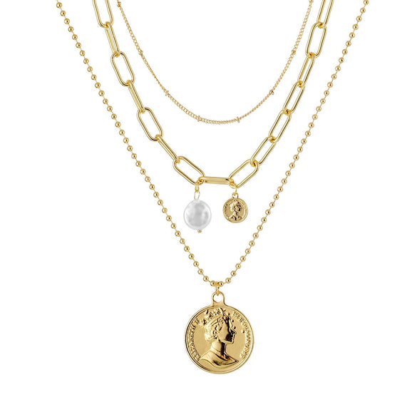 Necklace Set Alloy Metal Geometric Embossed Pendant Electroplating Snake Bone Chain Light Luxury Style Women's