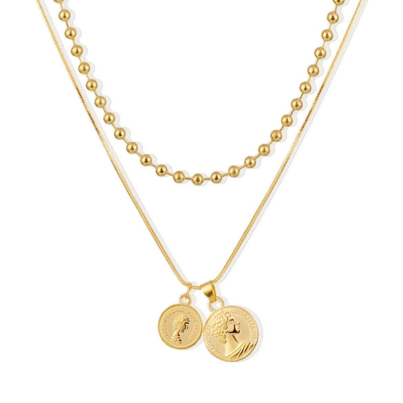 Necklace Set Alloy Metal Geometric Embossed Pendant Electroplating Snake Bone Chain Light Luxury Style Women's