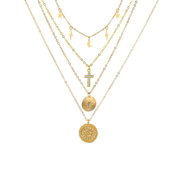 Necklace Set Alloy Metal Geometric Embossed Pendant Electroplating Snake Bone Chain Light Luxury Style Women's