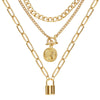 Necklace Set Alloy Metal Geometric Embossed Pendant Electroplating Snake Bone Chain Light Luxury Style Women's