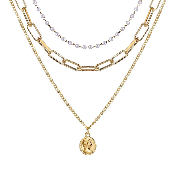 Necklace Set Alloy Metal Geometric Embossed Pendant Electroplating Snake Bone Chain Light Luxury Style Women's