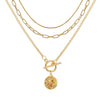 Necklace Set Alloy Metal Geometric Embossed Pendant Electroplating Snake Bone Chain Light Luxury Style Women's