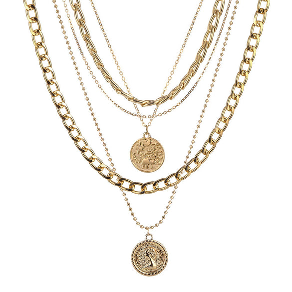 Necklace Set Alloy Metal Geometric Embossed Pendant Electroplating Snake Bone Chain Light Luxury Style Women's