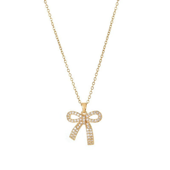 Necklace Set With Diamond Bow Pendant Titanium Steel Mixed Gem Inlay Geometric Electroplating Ochain For Women