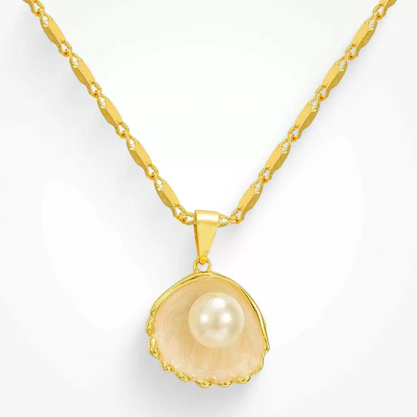 Necklace Shell Mermaid Pearl Seaside Vintage Copper Gold Plated Titanium Steel