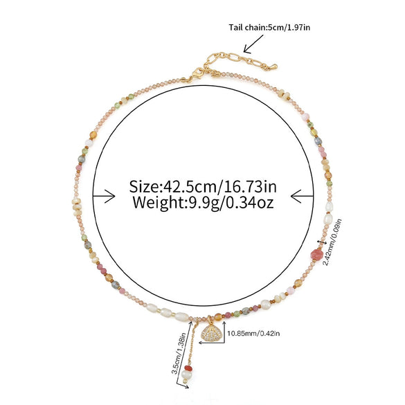 Necklace Shell Natural Freshwater Pearl Crystal Copper Pendant Manual Design Vacation Style Minimalist Women's