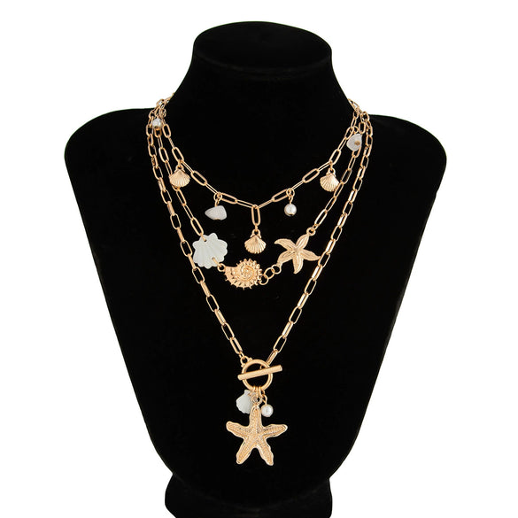 Necklace Shell Piece Starfish Conch Imitation Pearl Alloy Geometric Star Electroplating Women's Fashion