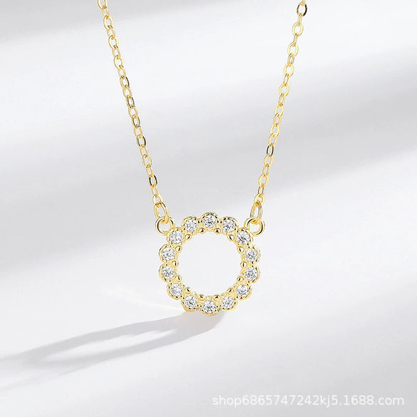 Necklace Silver Geometric Round Diamond Light Luxury