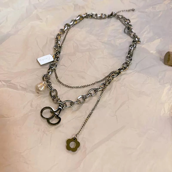 Necklace Silver Jewelry Fruit Pattern Stacked Style Cross Chain Titanium Steel Pendant