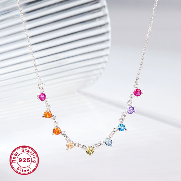 Necklace 925 Silver Sweet Style Dropshaped Electroplating Colorful Zircon