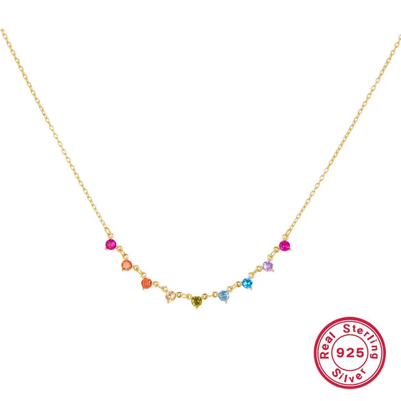 Necklace 925 Silver Sweet Style Dropshaped Electroplating Colorful Zircon