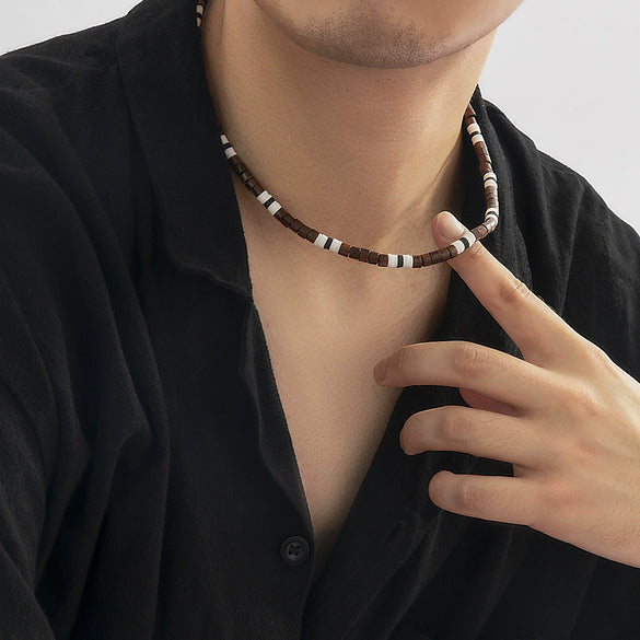 Necklace Soft Pottery Geometric Splicing Wooden Beads Men's
