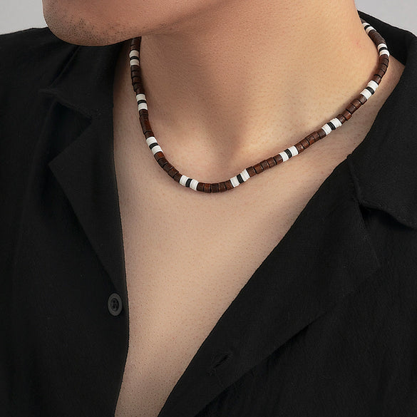 Necklace Soft Pottery Geometric Splicing Wooden Beads Men's