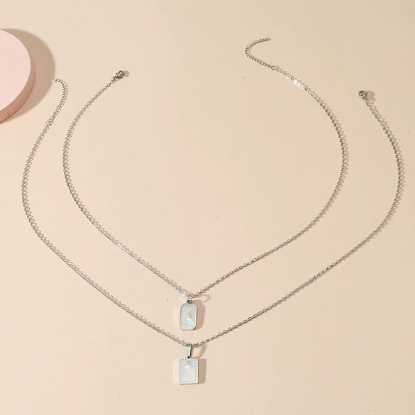 Necklace Square Pendant Titanium Steel And Stainless Steel Electroplating Geometric Simple Style For Men And Women