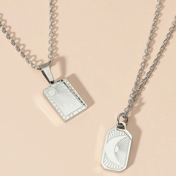Necklace Square Pendant Titanium Steel And Stainless Steel Electroplating Geometric Simple Style For Men And Women