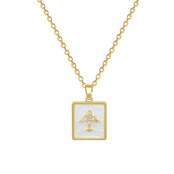 Necklace Square Shell Airplane Geometric Titanium Steel Copper Cartoon Luxury