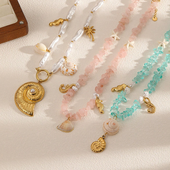 Necklace Stainless Steel Animal Zodiac Geometric Conch Shell Pendant Electroplating For Women