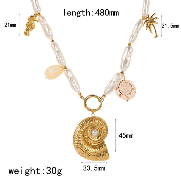 Necklace Stainless Steel Animal Zodiac Geometric Conch Shell Pendant Electroplating For Women