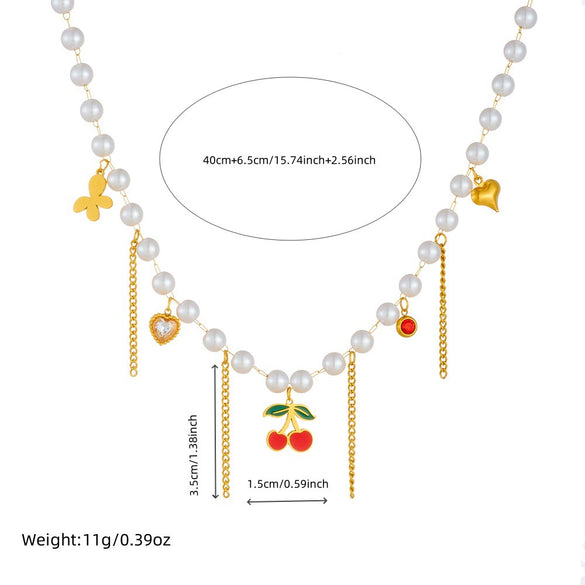 Necklace Stainless Steel Ball Chain Fruit Shape Electroplating Pendant Accessories For Women