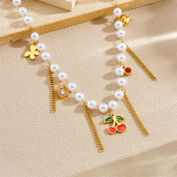 Necklace Stainless Steel Ball Chain Fruit Shape Electroplating Pendant Accessories For Women