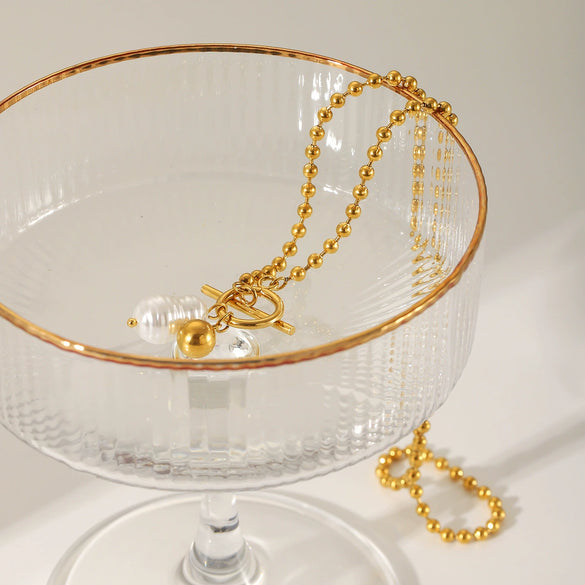 Necklace Stainless Steel Ball Chain Geometric Electroplating Women