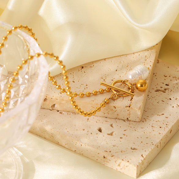 Necklace Stainless Steel Ball Chain Geometric Electroplating Women