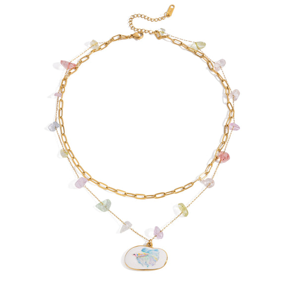 Necklace Stainless Steel Colored Gravel Rhombus Electroplating Women's Light Luxury Fresh Style