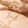 Necklace Stainless Steel Colorful Transparent Irregular Gravel Beaded Flower Chain Stacked Doublelayer Electroplating