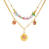 Necklace Stainless Steel Colorful Transparent Irregular Gravel Beaded Flower Chain Stacked Doublelayer Electroplating