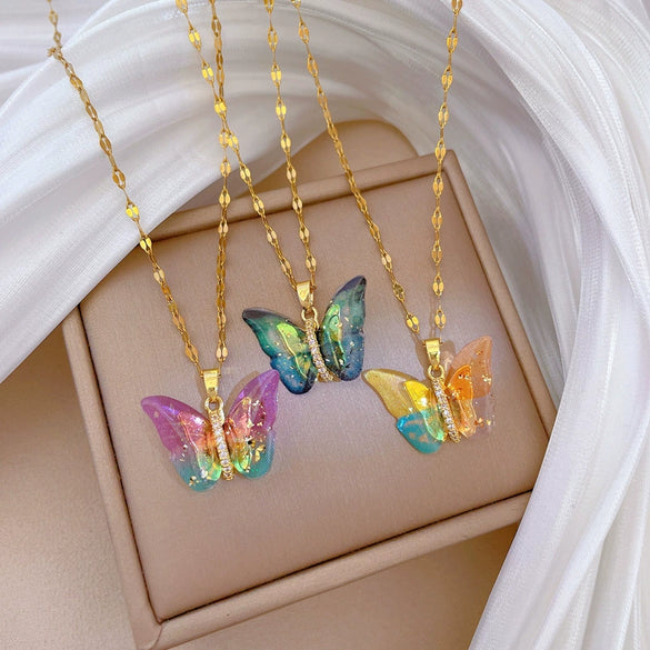 Necklace Stainless Steel Copper Colorful Butterfly Animal Zodiac Cartoon Style
