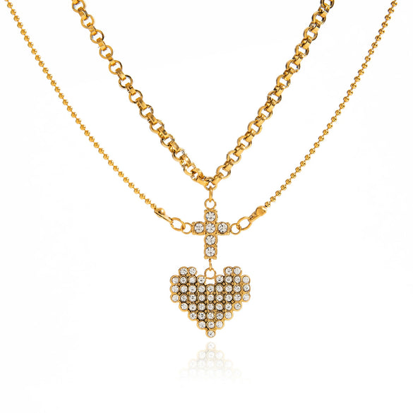 Necklace Stainless Steel Copper Cross Heart Pendant Geometric Light Luxury Electroplating Unisex