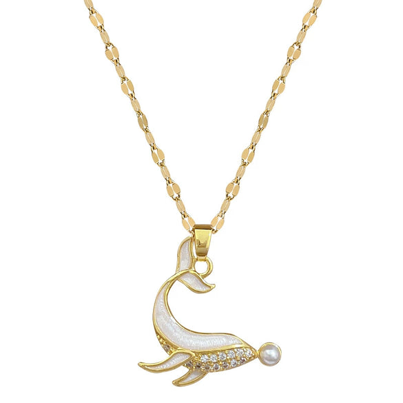 Necklace Stainless Steel Copper Dolphin Pearl Zircon Geometric Light Luxury Elegant Gorgeous Unisex