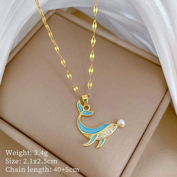 Necklace Stainless Steel Copper Dolphin Pearl Zircon Geometric Light Luxury Elegant Gorgeous Unisex