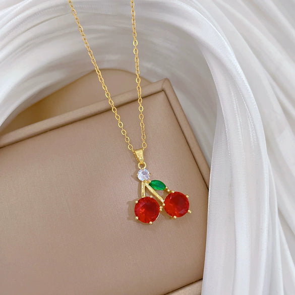Necklace Stainless Steel Copper Fruit Red Cherry Geometric Cartoon Style Light Luxury Elegant Gorgeous Unisex
