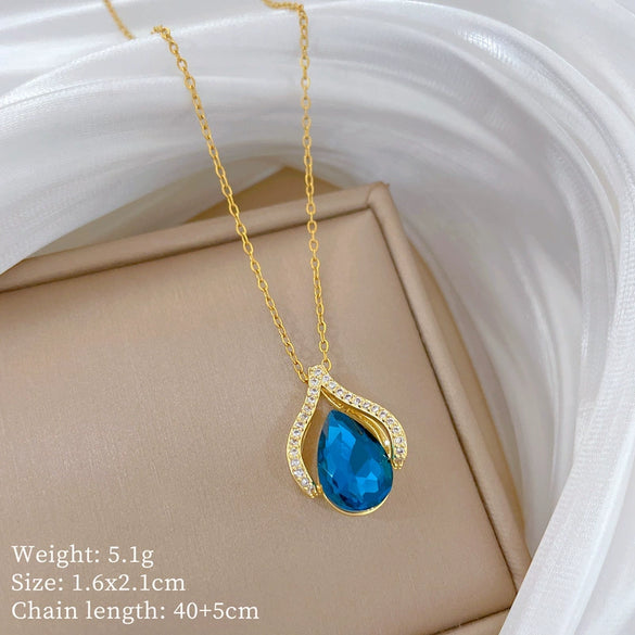 Necklace Stainless Steel Copper Geometric Blue Water Drop Light Luxury Elegant Gorgeous Unisex