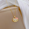 Necklace Stainless Steel Copper Geometric Bowknot Cat Diamond Allmatch Clavicle Chain Unisex