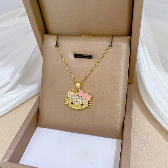 Necklace Stainless Steel Copper Geometric Bowknot Cat Diamond Allmatch Clavicle Chain Unisex