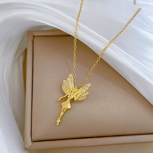 Necklace Stainless Steel Copper Geometric Butterfly Flower Fairy Luxury Temperament Gorgeous For Women
