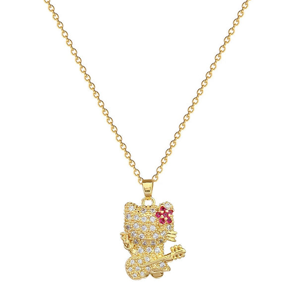 Necklace Stainless Steel Copper Geometric Cartoon Guitar Flower Cat Full Diamond Light Luxury Elegant Gorgeous Unisex