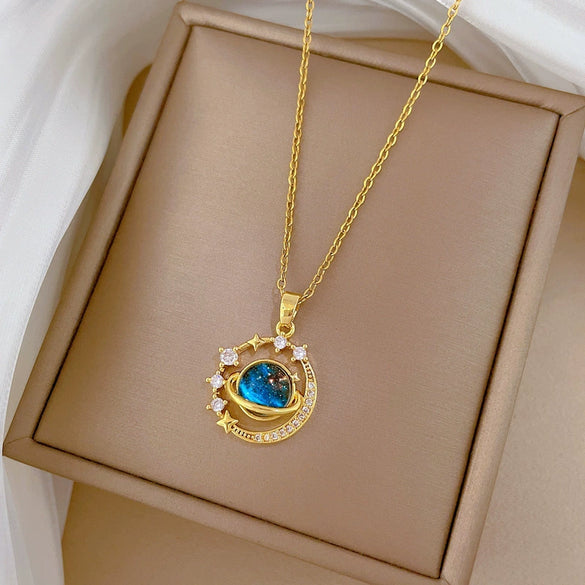 Necklace Stainless Steel Copper Geometric Cartoon Starry Sky Stars Moon Design