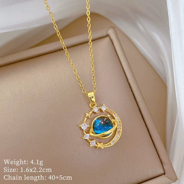 Necklace Stainless Steel Copper Geometric Cartoon Starry Sky Stars Moon Design