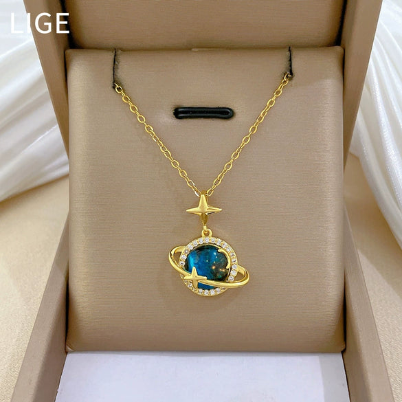 Necklace Stainless Steel Copper Geometric Cartoon Starry Sky Stars Moon Design