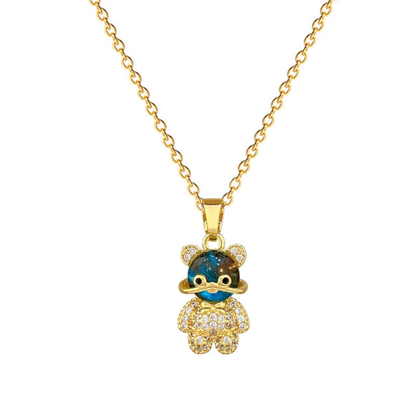 Necklace Stainless Steel Copper Geometric Cartoon Style Threedimensional Bear Full Diamond Unisex