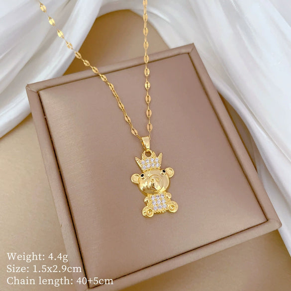 Necklace Stainless Steel Copper Geometric Crown King Bear Light Luxury Elegant Gorgeous For Women