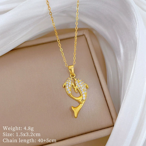 Necklace Stainless Steel Copper Geometric Dolphin Cartoon Minimalist