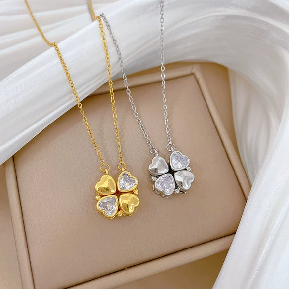 Necklace Stainless Steel Copper Geometric Double Wear Four Leaf Flower Light Luxury Elegant Gorgeous Cartoon Minimalist Unisex